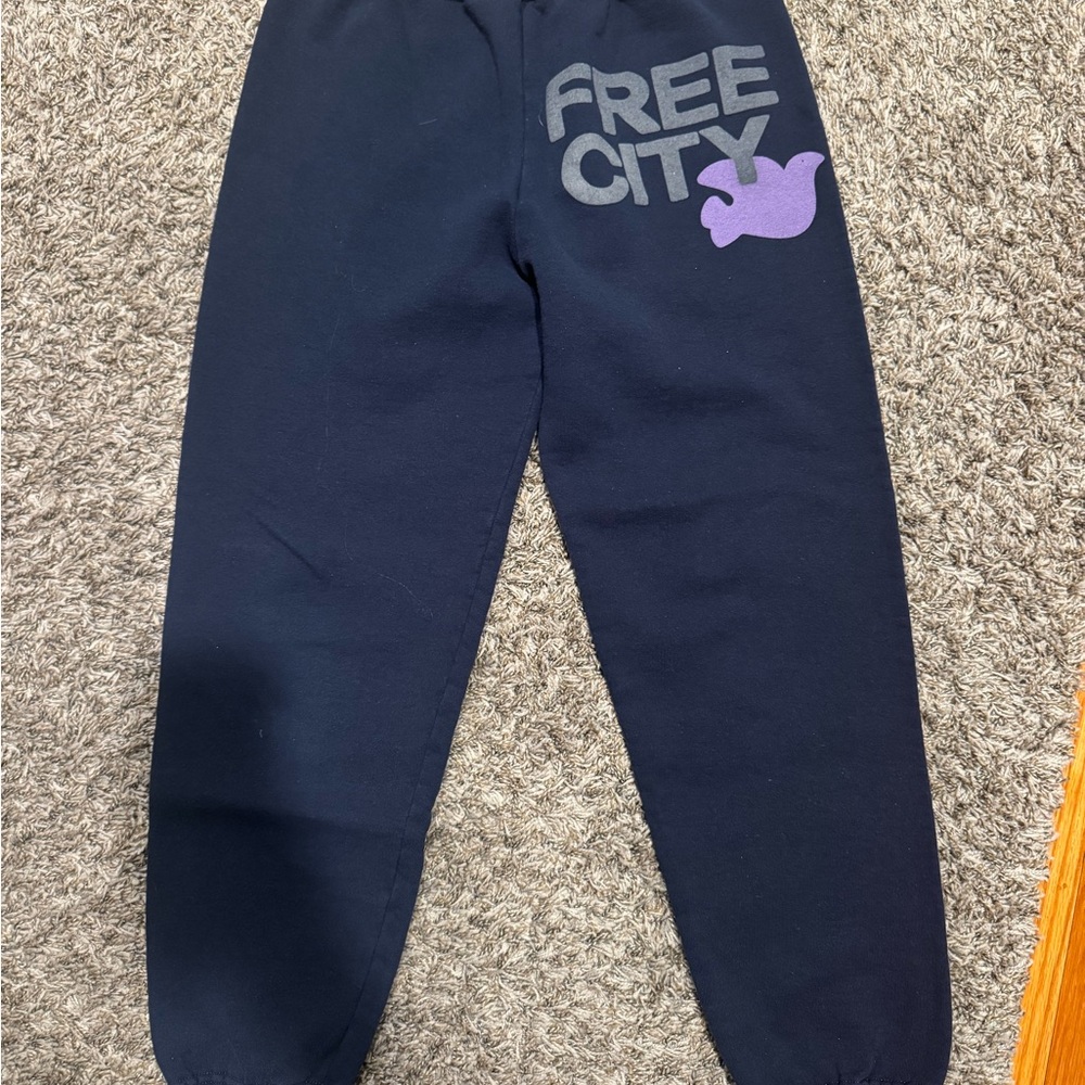freecity Navy Sweatpants with Purple Logo